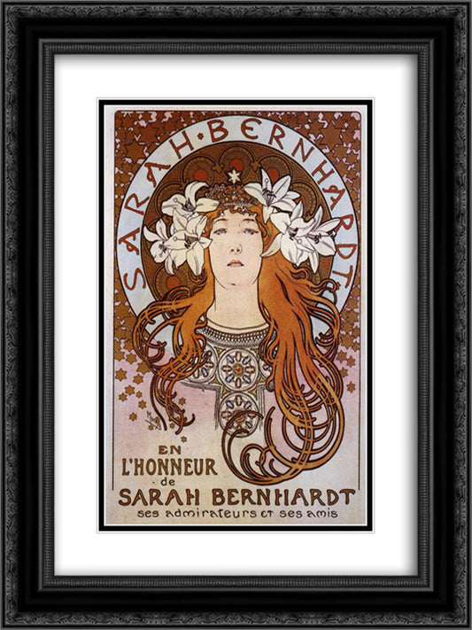 Sarah Bernhardt 18x24 Black Ornate Wood Framed Art Print Poster with Double Matting by Mucha, Alphonse