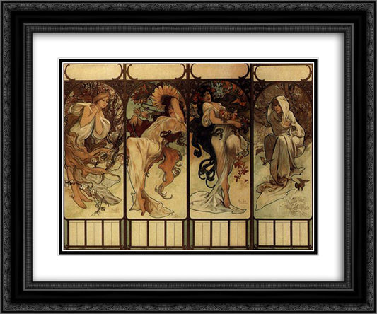 Season 24x20 Black Ornate Wood Framed Art Print Poster with Double Matting by Mucha, Alphonse