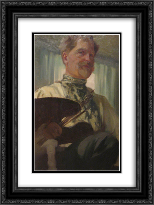 Self-portrait 18x24 Black Ornate Wood Framed Art Print Poster with Double Matting by Mucha, Alphonse