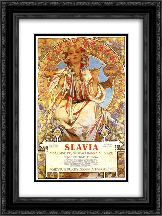 Slavia 18x24 Black Ornate Wood Framed Art Print Poster with Double Matting by Mucha, Alphonse