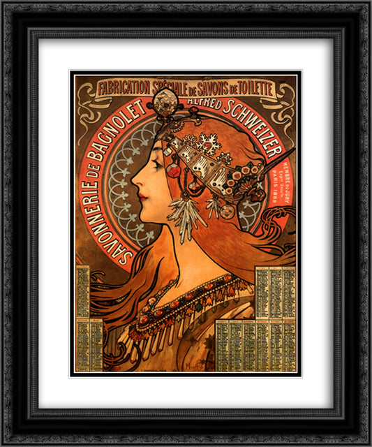 Soap factory of Bagnolet 20x24 Black Ornate Wood Framed Art Print Poster with Double Matting by Mucha, Alphonse