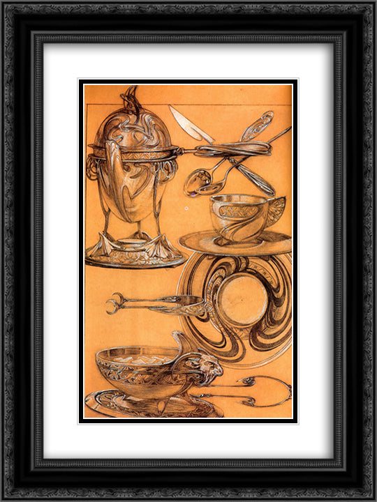 Studies 18x24 Black Ornate Wood Framed Art Print Poster with Double Matting by Mucha, Alphonse