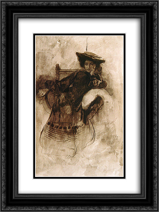Study of a Woman Sitting in an Armchair 18x24 Black Ornate Wood Framed Art Print Poster with Double Matting by Mucha, Alphonse