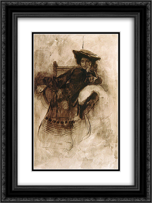Study of a Woman Sitting in an Armchair 18x24 Black Ornate Wood Framed Art Print Poster with Double Matting by Mucha, Alphonse