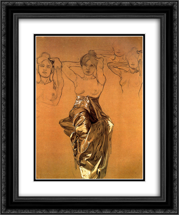 Study of Drapery 20x24 Black Ornate Wood Framed Art Print Poster with Double Matting by Mucha, Alphonse