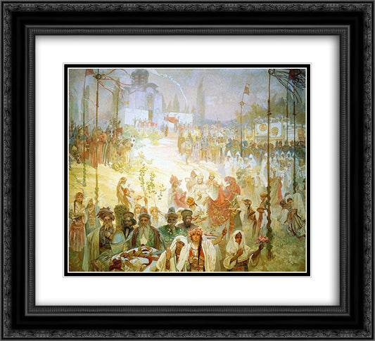 The Coronation of the Serbian Tsar Stepan Dusan as East Roman Emperor 22x20 Black Ornate Wood Framed Art Print Poster with Double Matting by Mucha, Alphonse