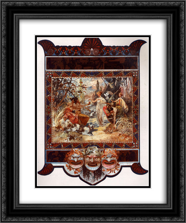 The Judgement of Paris 20x24 Black Ornate Wood Framed Art Print Poster with Double Matting by Mucha, Alphonse