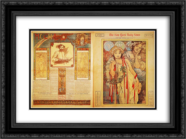 The New York Daily News 24x18 Black Ornate Wood Framed Art Print Poster with Double Matting by Mucha, Alphonse