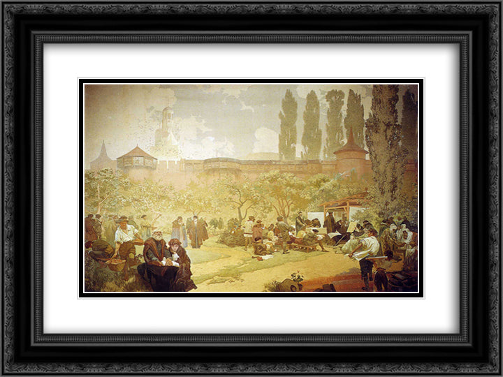 The Printing of the Bible of Kralice in Ivancice 24x18 Black Ornate Wood Framed Art Print Poster with Double Matting by Mucha, Alphonse