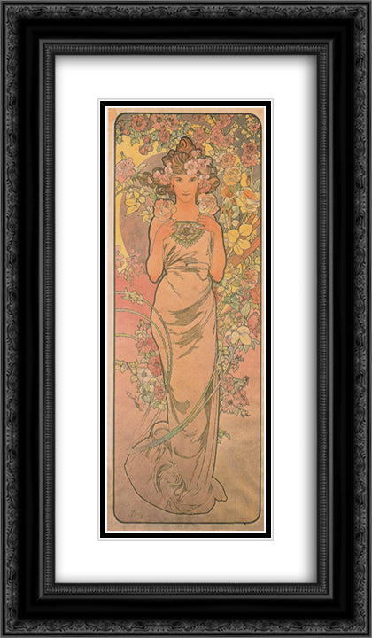 The rose 14x24 Black Ornate Wood Framed Art Print Poster with Double Matting by Mucha, Alphonse