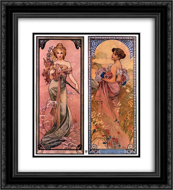 The seasons (Spring, Summer) 20x22 Black Ornate Wood Framed Art Print Poster with Double Matting by Mucha, Alphonse