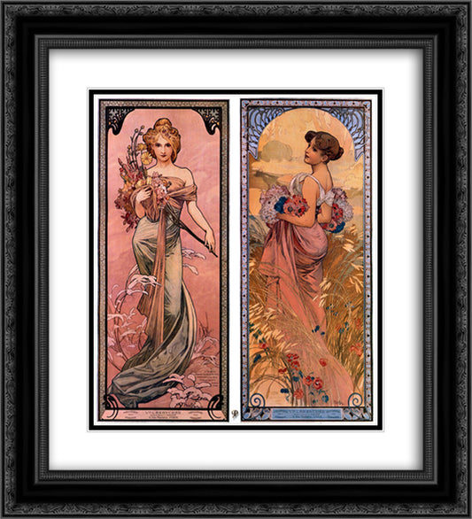 The seasons (Spring, Summer) 20x22 Black Ornate Wood Framed Art Print Poster with Double Matting by Mucha, Alphonse