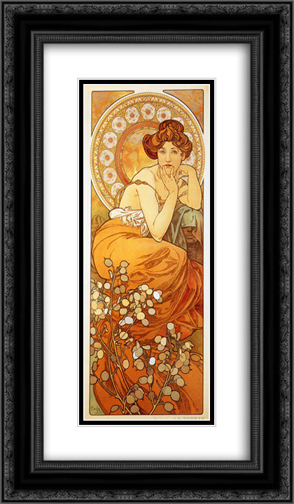 Topaz 14x24 Black Ornate Wood Framed Art Print Poster with Double Matting by Mucha, Alphonse