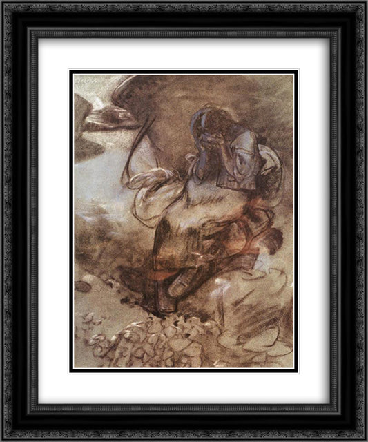 Weeping Girl 20x24 Black Ornate Wood Framed Art Print Poster with Double Matting by Mucha, Alphonse