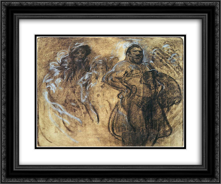 Wrestler 24x20 Black Ornate Wood Framed Art Print Poster with Double Matting by Mucha, Alphonse