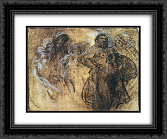 Wrestler 24x20 Black Ornate Wood Framed Art Print Poster with Double Matting by Mucha, Alphonse