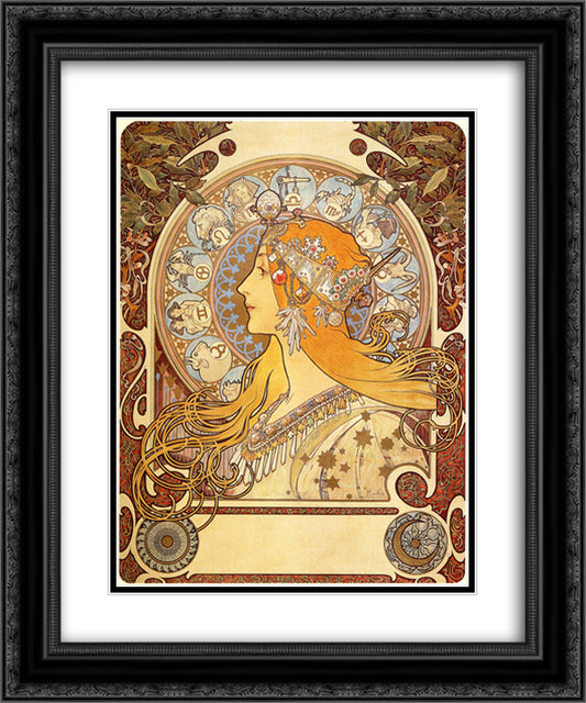 Zodiac 20x24 Black Ornate Wood Framed Art Print Poster with Double Matting by Mucha, Alphonse