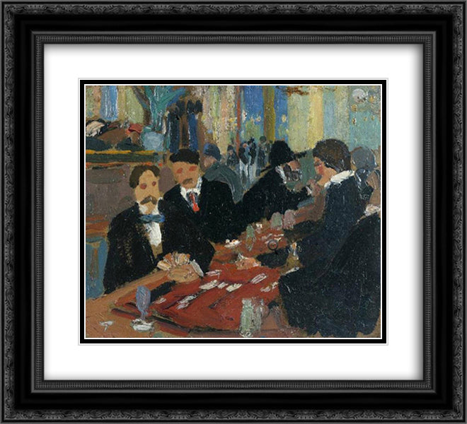 At Bistrot 22x20 Black Ornate Wood Framed Art Print Poster with Double Matting by Souza Cardoso, Amadeo de