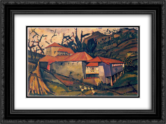 Brook House 24x18 Black Ornate Wood Framed Art Print Poster with Double Matting by Souza Cardoso, Amadeo de