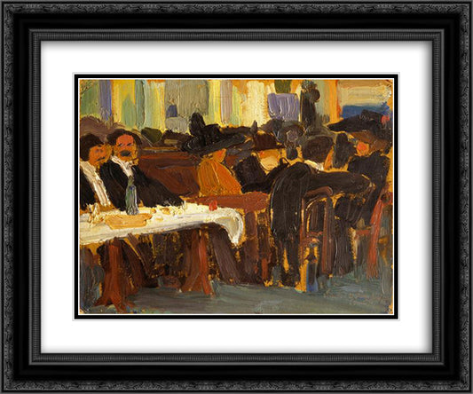 Cafe in Paris 24x20 Black Ornate Wood Framed Art Print Poster with Double Matting by Souza Cardoso, Amadeo de