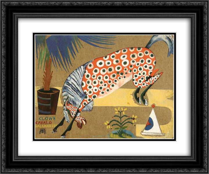 Clown, Horse, Salamandra 24x20 Black Ornate Wood Framed Art Print Poster with Double Matting by Souza Cardoso, Amadeo de