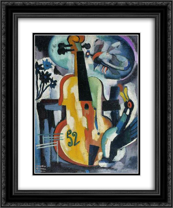 Composition with violin 20x24 Black Ornate Wood Framed Art Print Poster with Double Matting by Souza Cardoso, Amadeo de