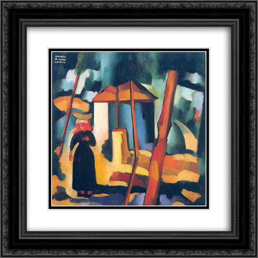 Landscape with black figure 20x20 Black Ornate Wood Framed Art Print Poster with Double Matting by Souza Cardoso, Amadeo de