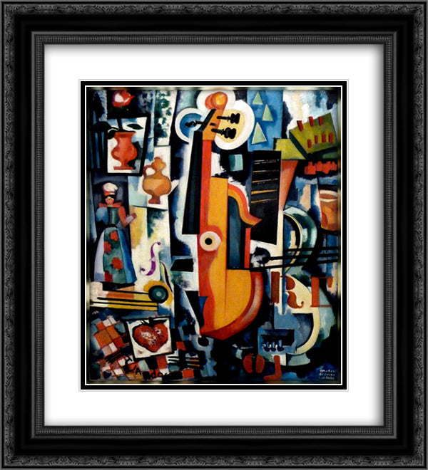 Parto da viola Bom Menage 20x22 Black Ornate Wood Framed Art Print Poster with Double Matting by Souza Cardoso, Amadeo de