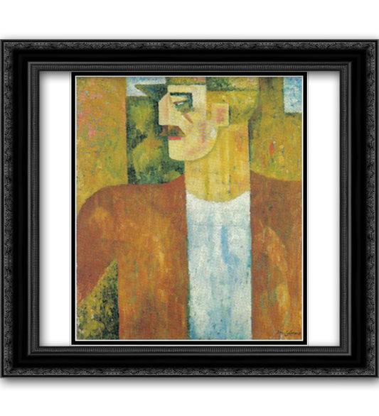 Portrait of Man 20x22 Black Ornate Wood Framed Art Print Poster with Double Matting by Souza Cardoso, Amadeo de