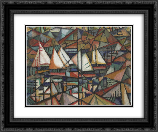 Untitled (boats) 24x20 Black Ornate Wood Framed Art Print Poster with Double Matting by Souza Cardoso, Amadeo de
