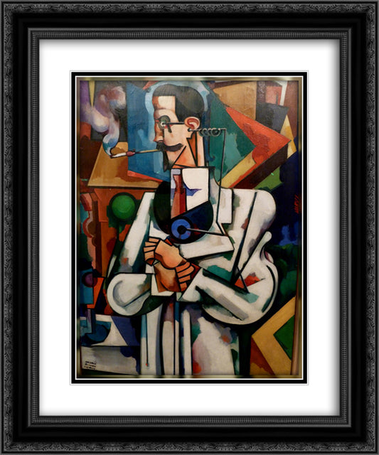 Untitled (Portrait of Paul Alexander) 20x24 Black Ornate Wood Framed Art Print Poster with Double Matting by Souza Cardoso, Amadeo de