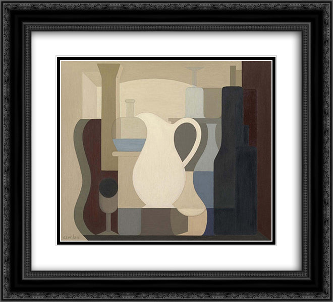 Le pichet blanc 22x20 Black Ornate Wood Framed Art Print Poster with Double Matting by Ozenfant, Amedee