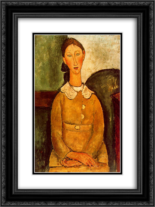 A girl in yellow dress 18x24 Black Ornate Wood Framed Art Print Poster with Double Matting by Modigliani, Amedeo