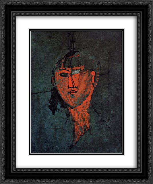 A Head 20x24 Black Ornate Wood Framed Art Print Poster with Double Matting by Modigliani, Amedeo