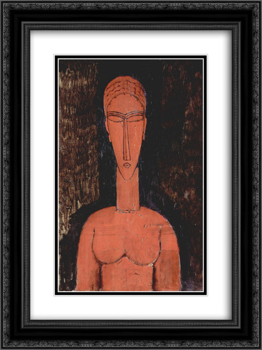 A red bust 18x24 Black Ornate Wood Framed Art Print Poster with Double Matting by Modigliani, Amedeo