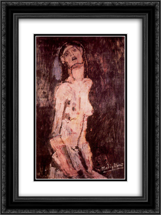 A suffering nude 18x24 Black Ornate Wood Framed Art Print Poster with Double Matting by Modigliani, Amedeo