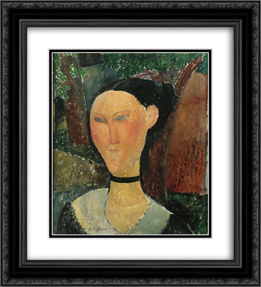 A woman with velvet ribbon 20x22 Black Ornate Wood Framed Art Print Poster with Double Matting by Modigliani, Amedeo