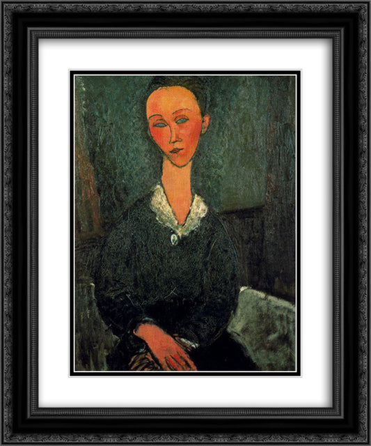 A woman with white collar 20x24 Black Ornate Wood Framed Art Print Poster with Double Matting by Modigliani, Amedeo