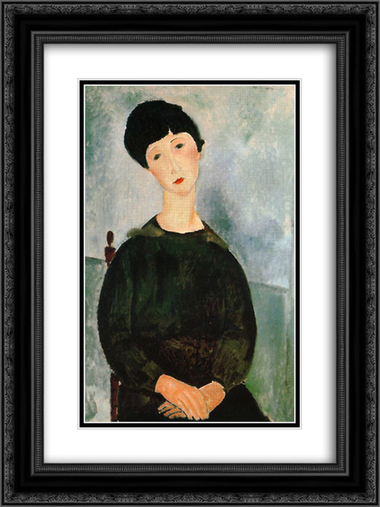 A young girl 18x24 Black Ornate Wood Framed Art Print Poster with Double Matting by Modigliani, Amedeo