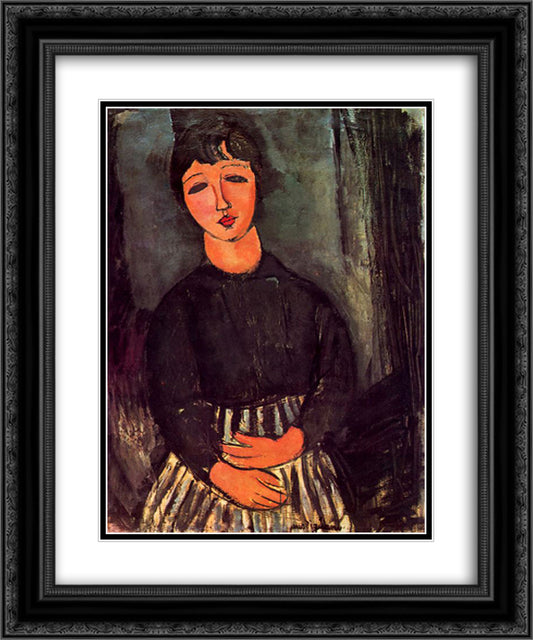 A young girl 20x24 Black Ornate Wood Framed Art Print Poster with Double Matting by Modigliani, Amedeo