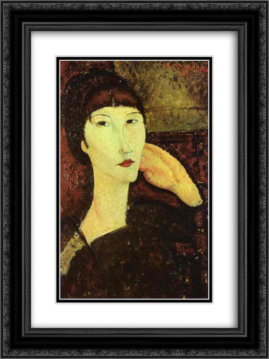 Adrienne (Woman with Bangs) 18x24 Black Ornate Wood Framed Art Print Poster with Double Matting by Modigliani, Amedeo