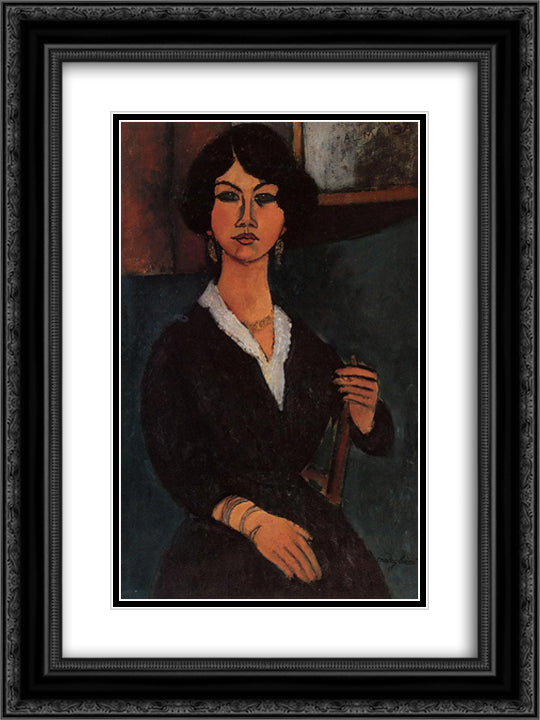 Almaisa 18x24 Black Ornate Wood Framed Art Print Poster with Double Matting by Modigliani, Amedeo