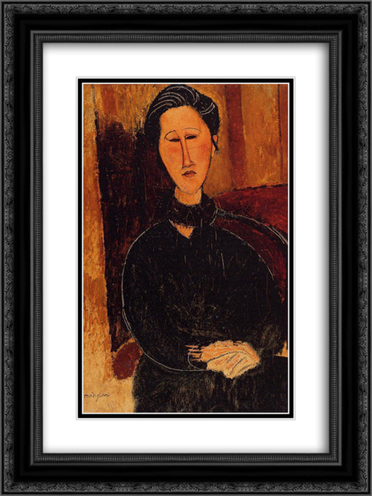 Anna (Hanka) Zabrowska 18x24 Black Ornate Wood Framed Art Print Poster with Double Matting by Modigliani, Amedeo