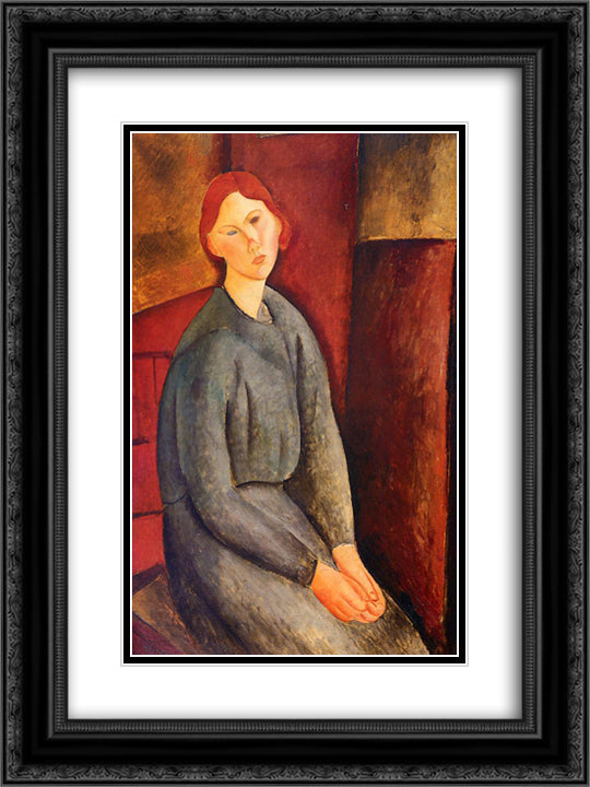 Annie Bjarne 18x24 Black Ornate Wood Framed Art Print Poster with Double Matting by Modigliani, Amedeo