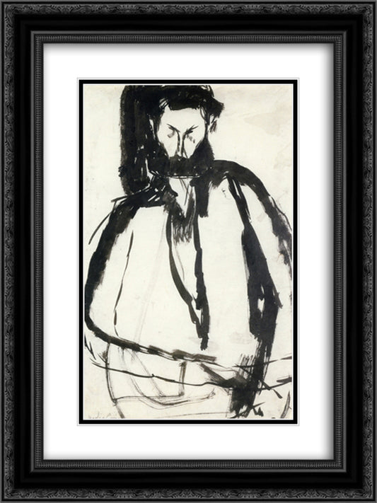 Bearded Man 18x24 Black Ornate Wood Framed Art Print Poster with Double Matting by Modigliani, Amedeo