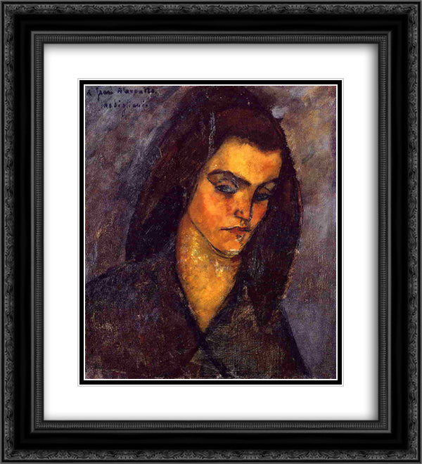 Beggar Woman 20x22 Black Ornate Wood Framed Art Print Poster with Double Matting by Modigliani, Amedeo