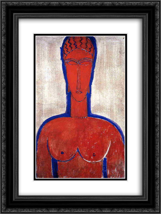 Big Red Buste (Leopold II) 18x24 Black Ornate Wood Framed Art Print Poster with Double Matting by Modigliani, Amedeo