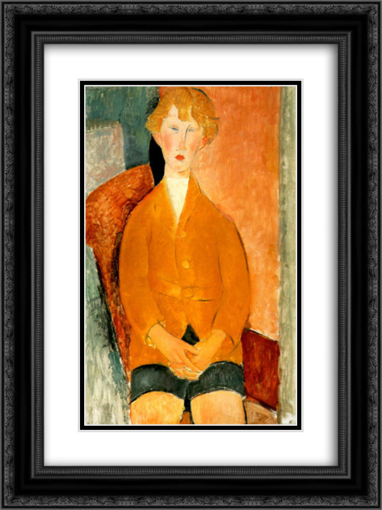 Boy in Shorts 18x24 Black Ornate Wood Framed Art Print Poster with Double Matting by Modigliani, Amedeo