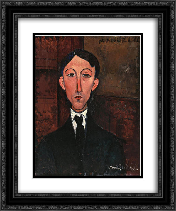 Bust of Manuel Humbert 20x24 Black Ornate Wood Framed Art Print Poster with Double Matting by Modigliani, Amedeo