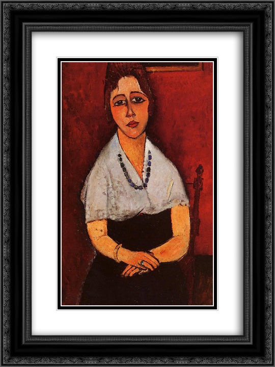 Elena Picard 18x24 Black Ornate Wood Framed Art Print Poster with Double Matting by Modigliani, Amedeo